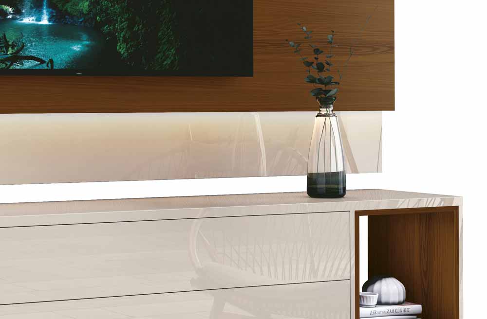 Rack com Painel Delux 1.8 com LED Off White com Natural - MoveisAqui