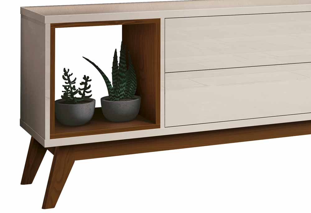 Rack com Painel Delux 1.8 com LED Off White com Natural - MoveisAqui