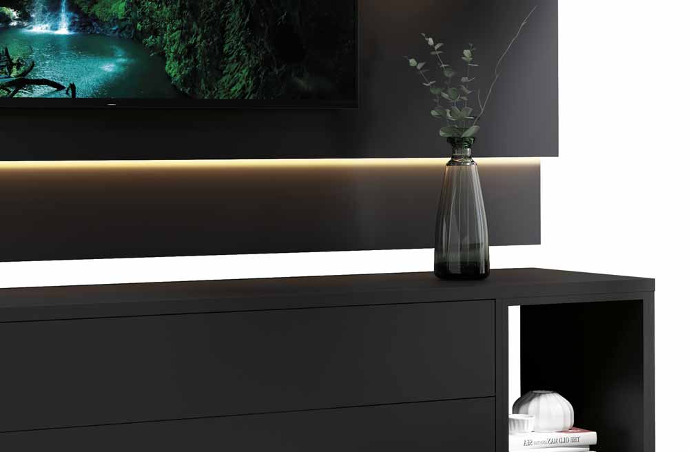 Rack com Painel Delux 1.8 com LED Preto - MoveisAqui
