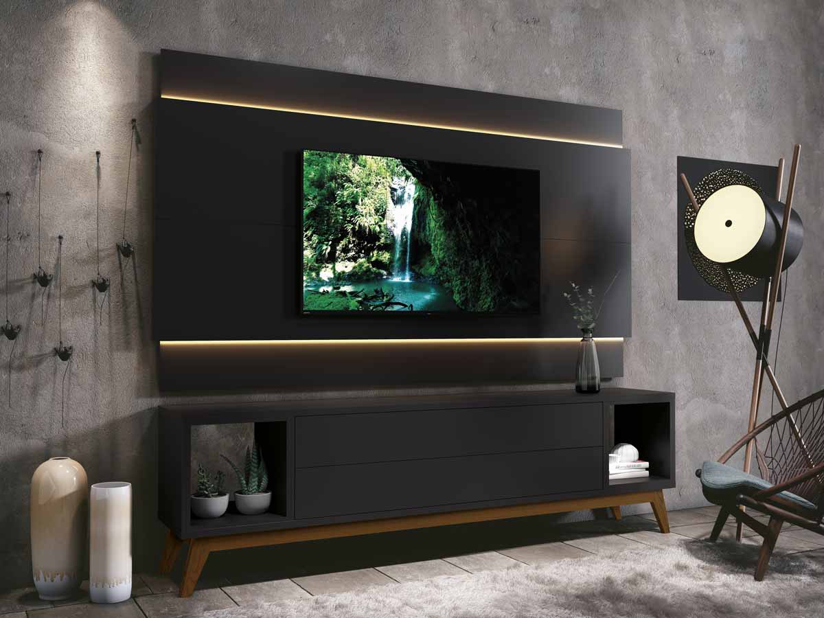 Rack com Painel Delux 1.8 com LED Preto - MoveisAqui