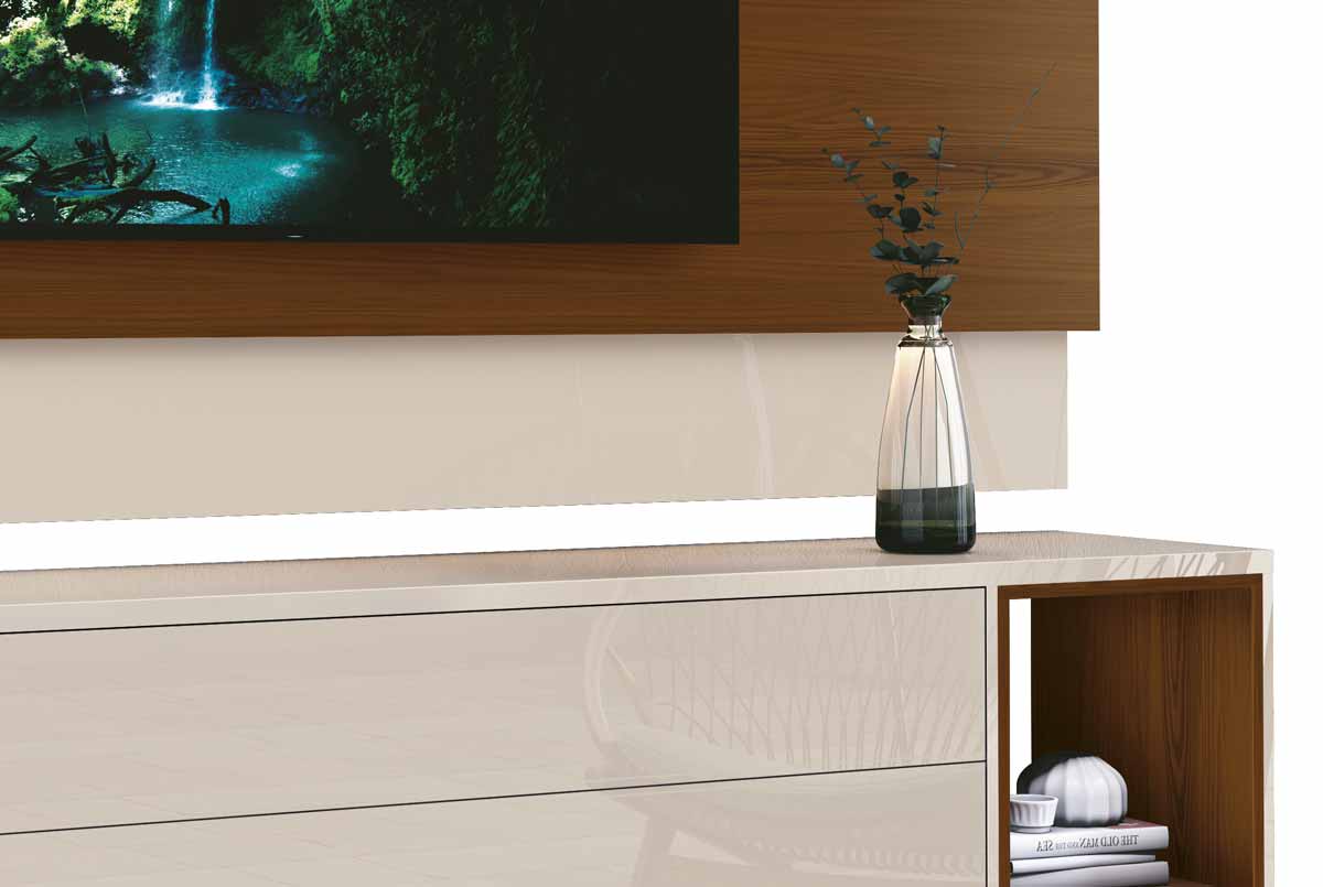Rack com Painel Delux 2.2 Off White com Natural - MoveisAqui