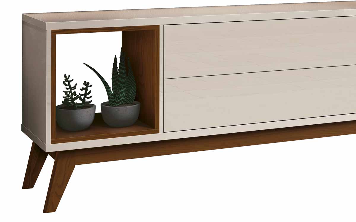 Rack com Painel Delux 2.2 Off White com Natural - MoveisAqui