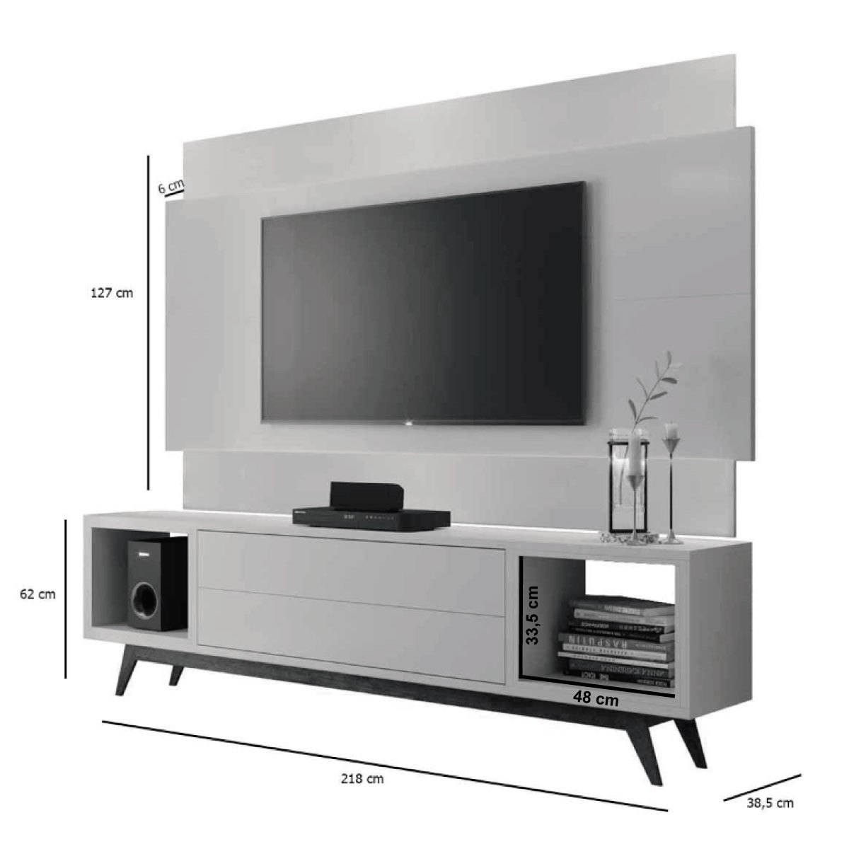 Rack com Painel Delux 2.2 Off White com Natural - MoveisAqui