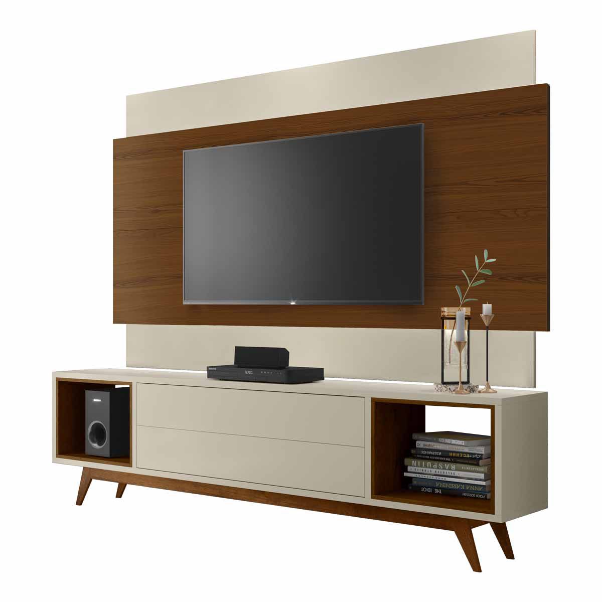Rack com Painel Horizon 1.8 Off White com Natural - MoveisAqui
