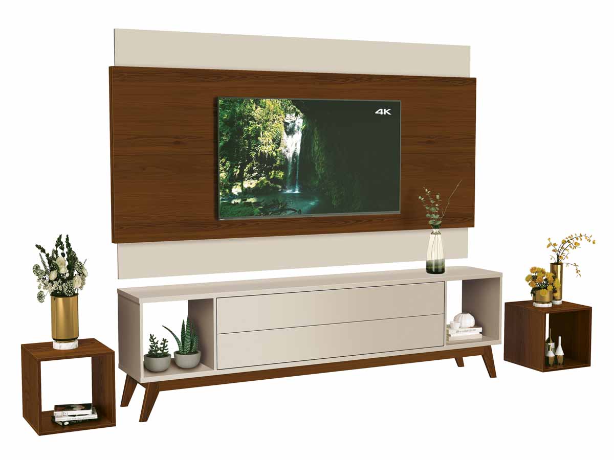 Rack com Painel Horizon 1.8 Off White com Natural - MoveisAqui
