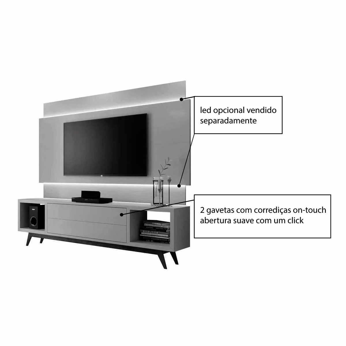 Rack com Painel Horizon 1.8 Off White com Nature - MoveisAqui