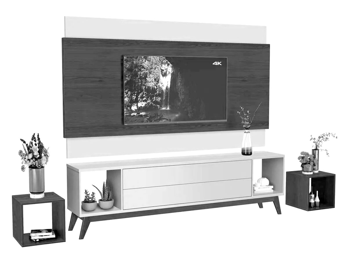 Rack com Painel Horizon 1.8 Off White com Nature - MoveisAqui