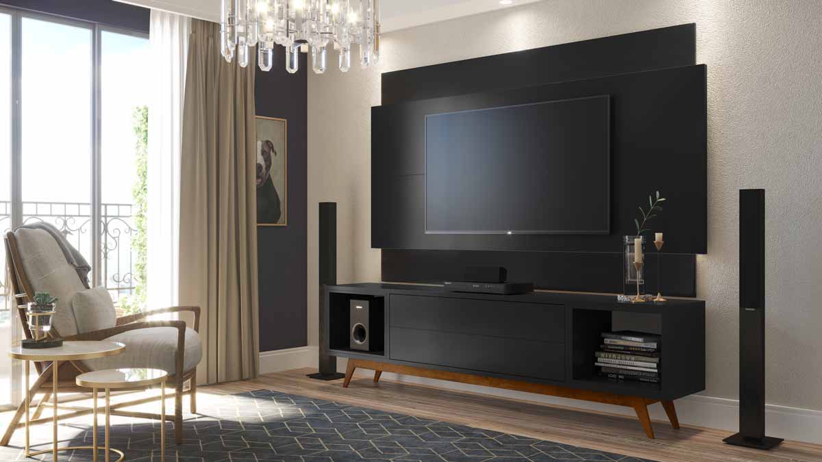 Rack com Painel Horizon 1.8 Preto - MoveisAqui