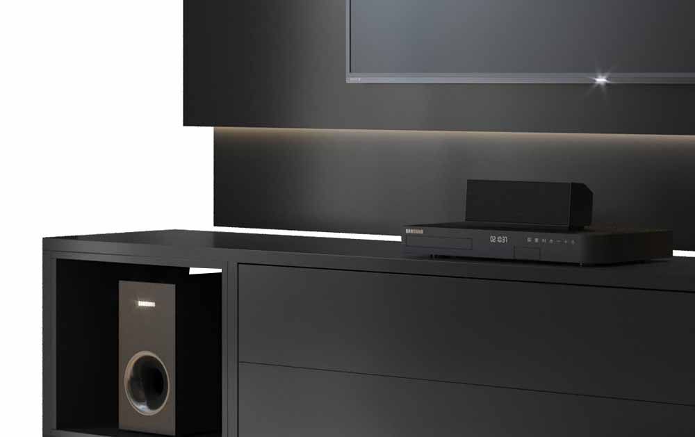 Rack com Painel Horizon 1.8 com LED Preto - MoveisAqui