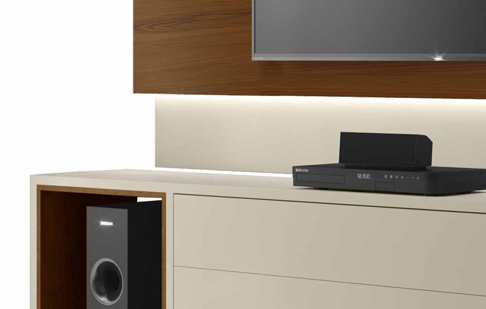Rack com Painel Horizon 2.2 com LED Off White com Natural - MoveisAqui