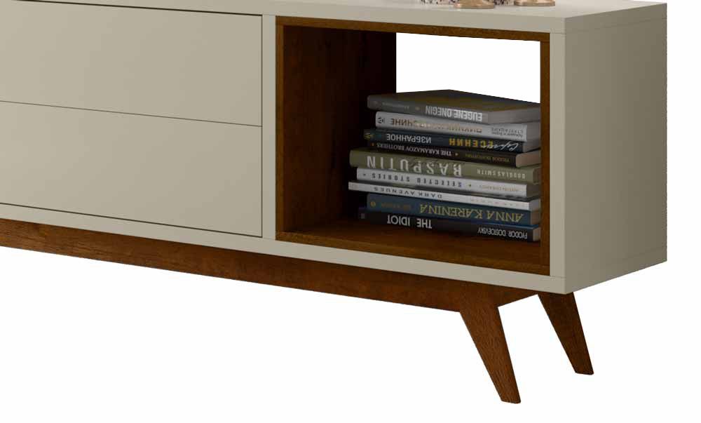 Rack com Painel Horizon 2.2 com LED Off White com Natural - MoveisAqui