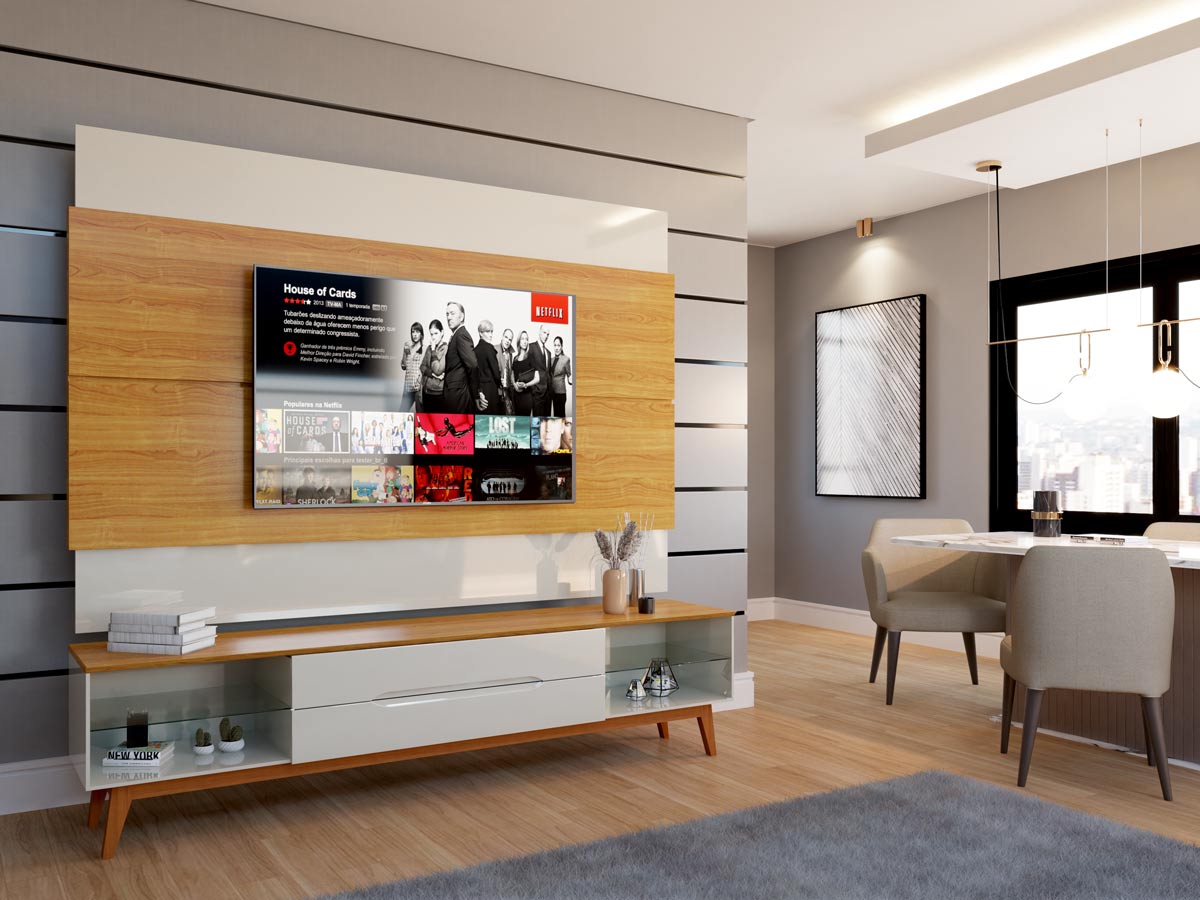 Rack com Painel Limit 1.8 Off White com Nature - MoveisAqui