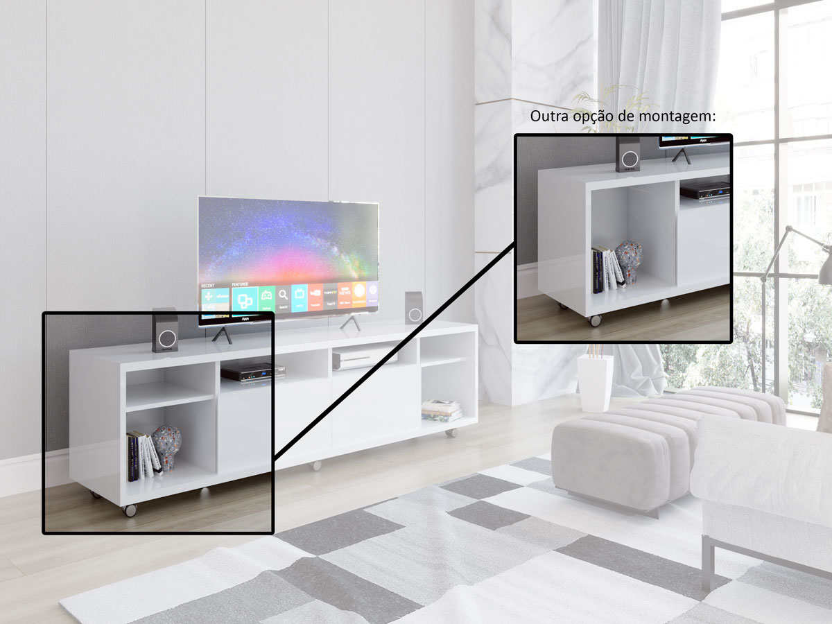 Rack para TV Arizona 1.8 1P Branco Brilho - MoveisAqui