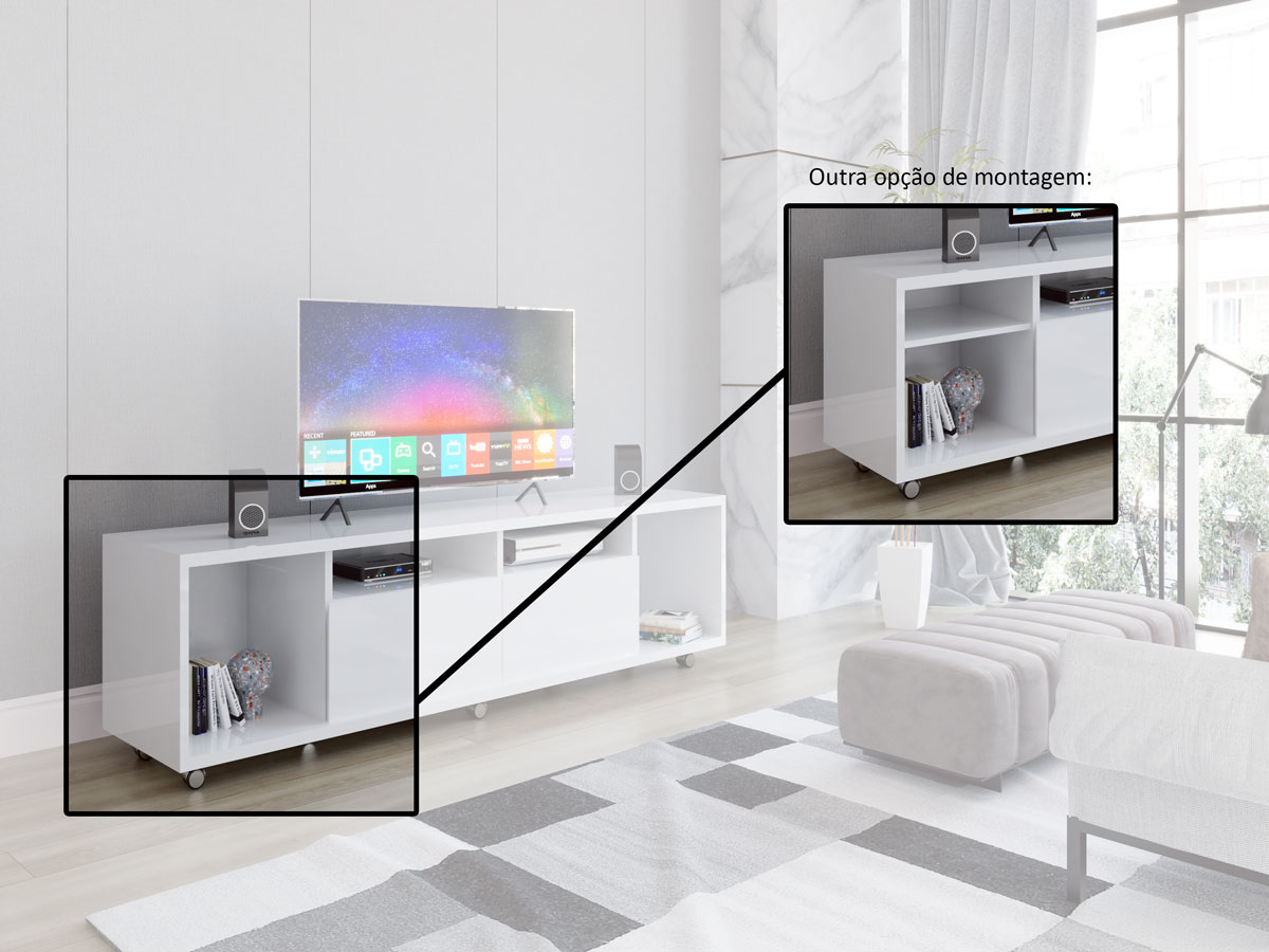 Rack para TV Arizona 1.8 Branco Brilho - MoveisAqui