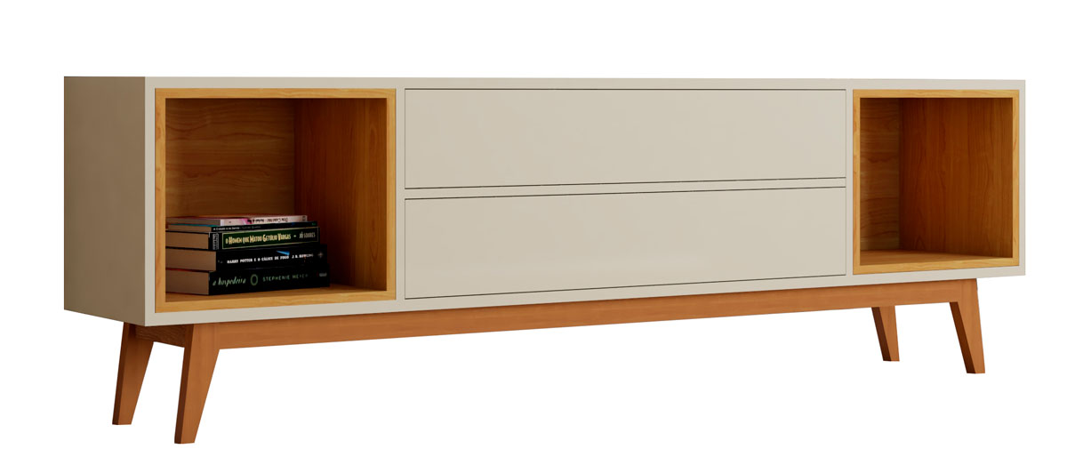 Rack para TV Delux 1.8 Off White com Nature - MoveisAqui