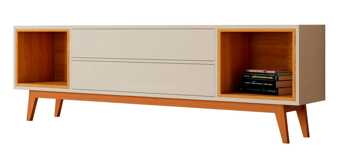 Rack para TV Horizon 1.8 Off White com Nature - MoveisAqui