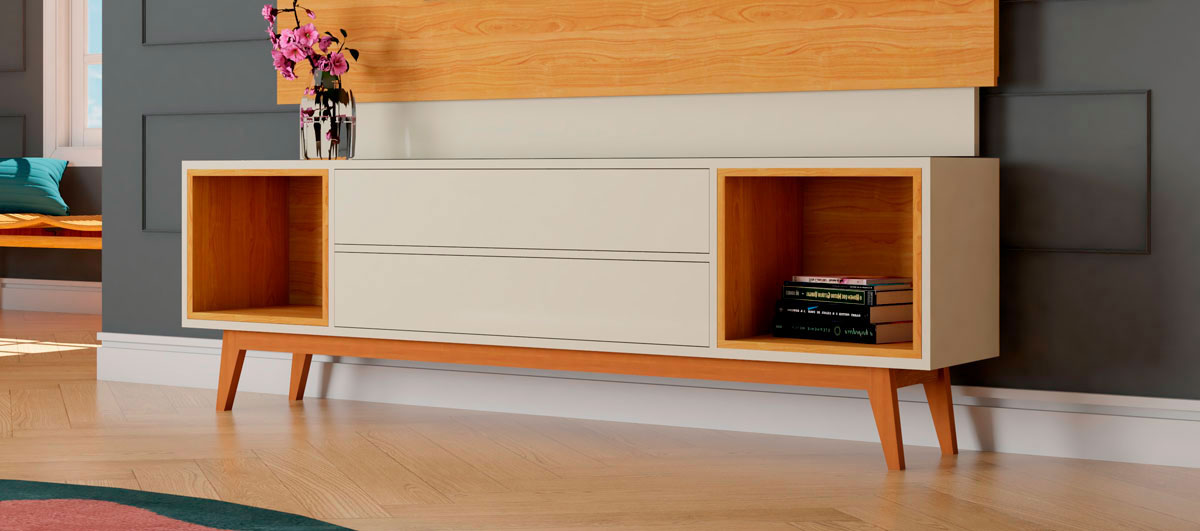 Rack para TV Horizon 1.8 Off White com Nature - MoveisAqui