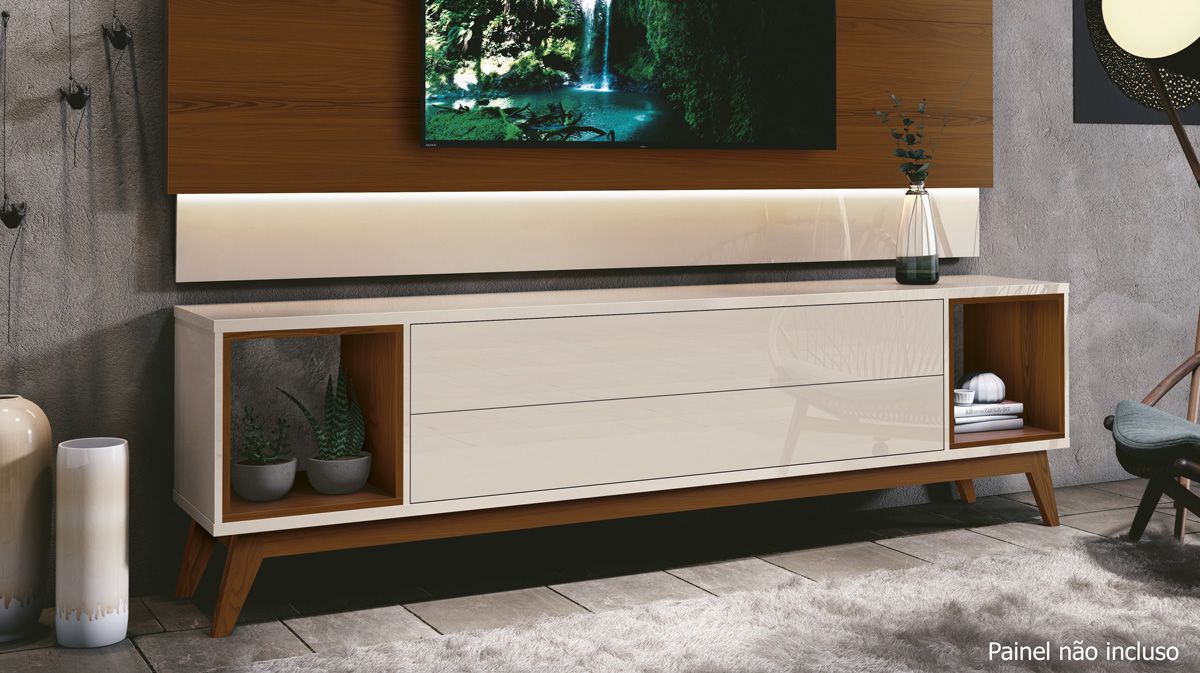 Rack para TV Horizon 2.2 Off White com Natural - MoveisAqui