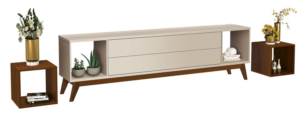 Rack para TV Horizon 2.2 Off White com Natural - MoveisAqui