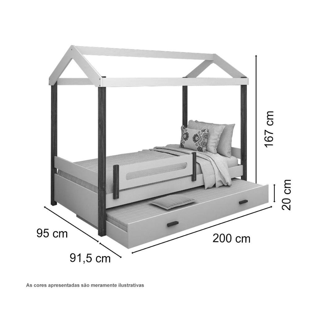 Cama Casa Elisa Branca com LED, Aux, e 02 Colchões
