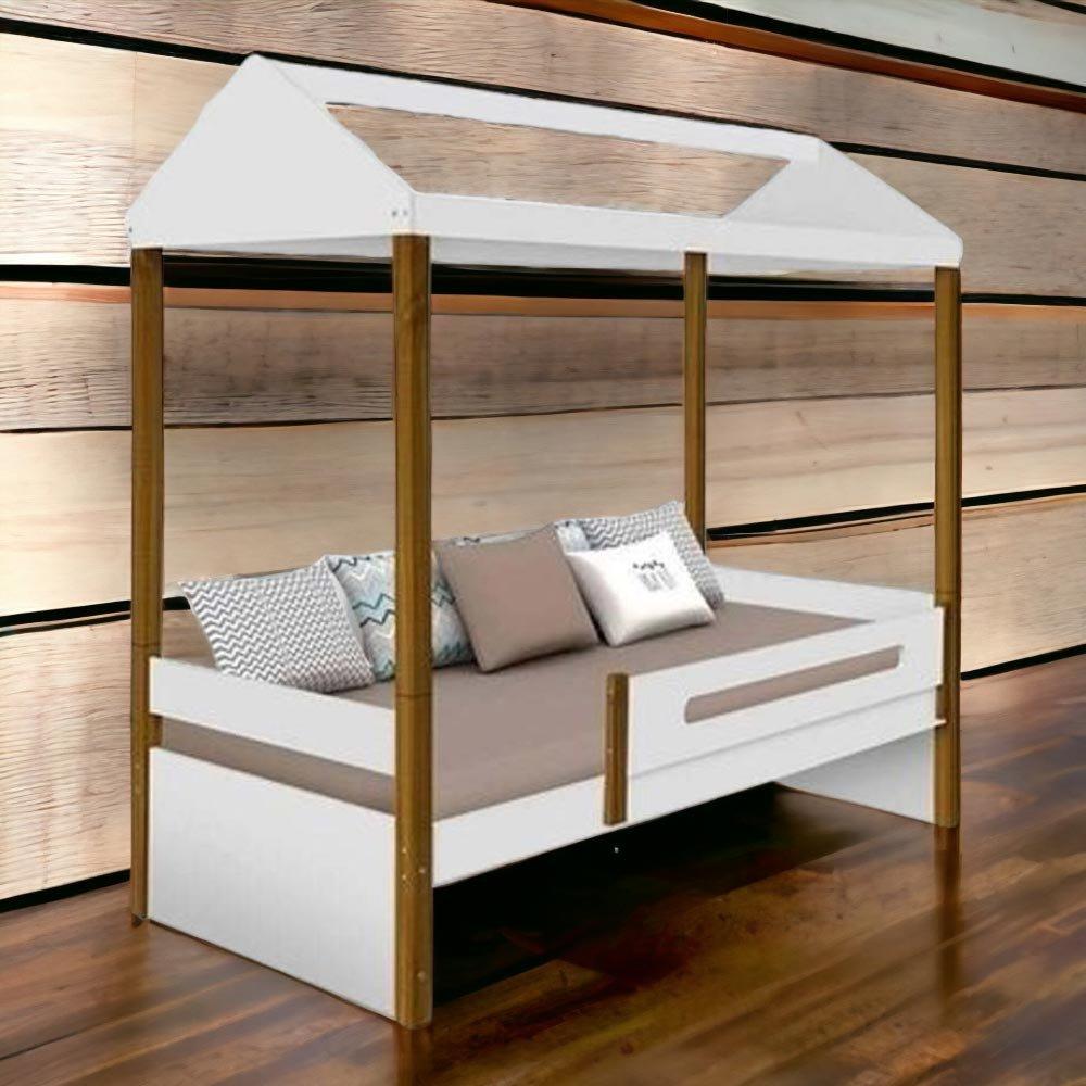 Cama Casa Solteiro Lara Branca Com Colchão