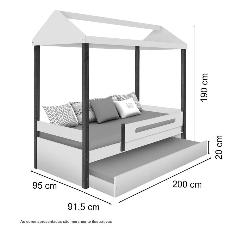 Cama Casa Solteiro Lara Branca com Aux, LED e 02 Colchões