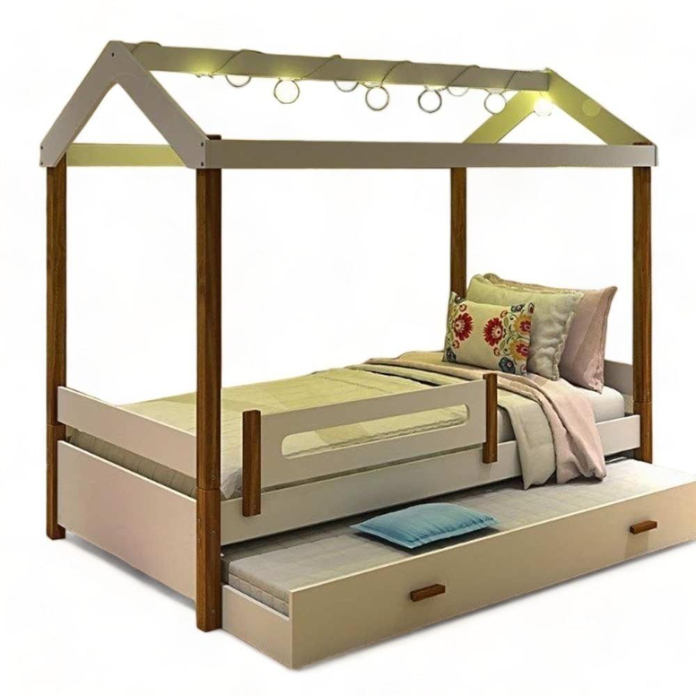 Cama Eliz Branca Com Led, Aux. E 02 Colchões Divaloto