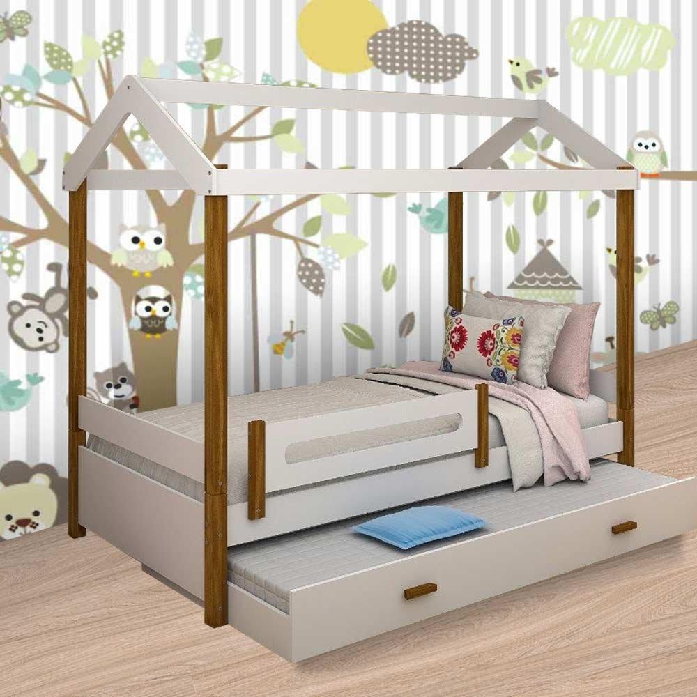 Cama Eliz Branca Solteiro com Auxiliar e 02 Colchões