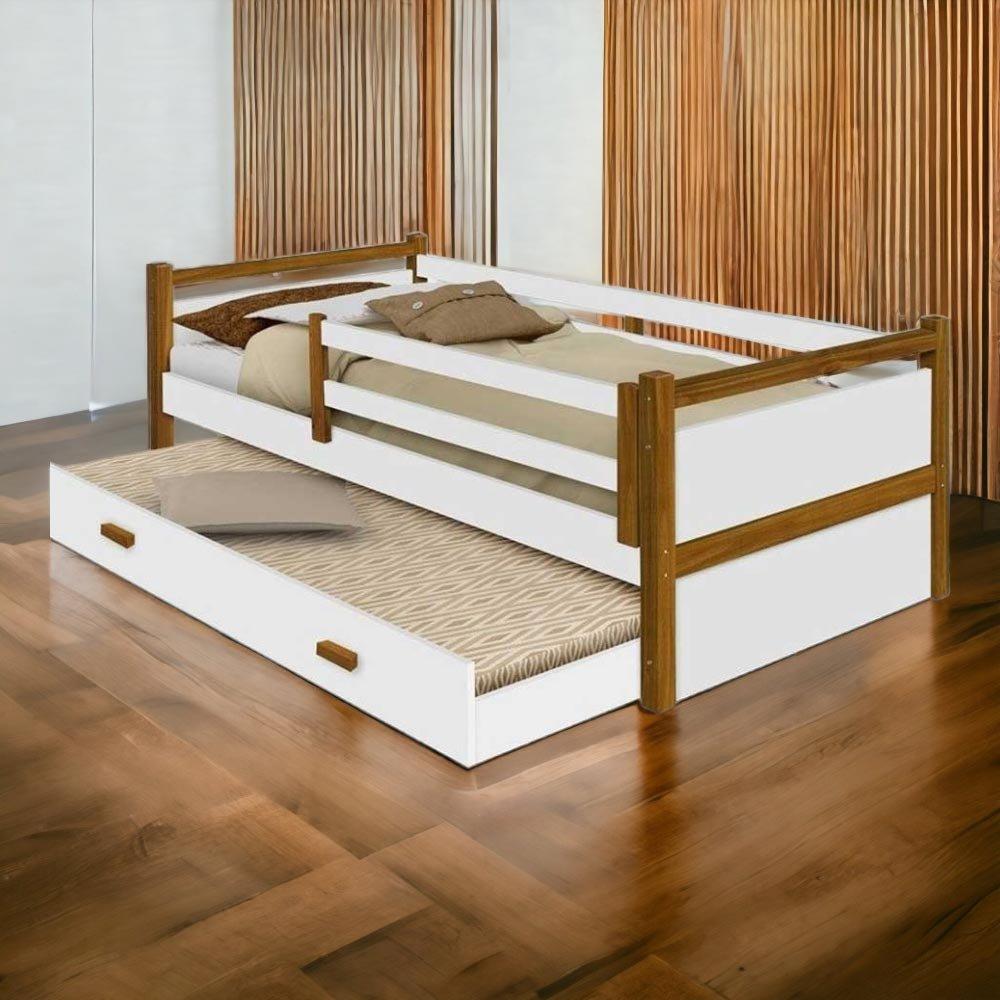 Cama Infantil Diana Branco/Mel c/ Aux, e 02 Colchões