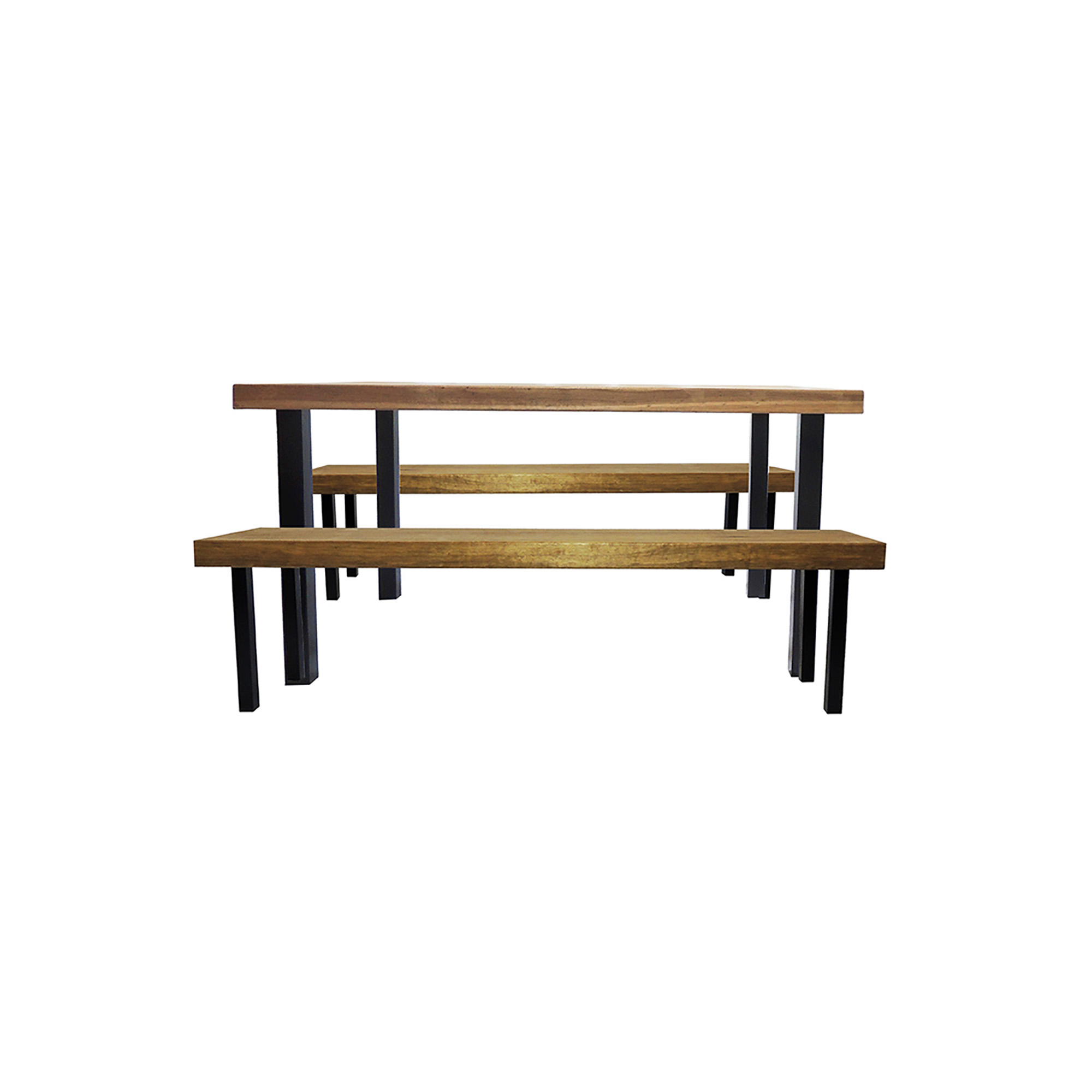 Jogo Mesa E 2 Bancos Industrial Dallas 1,20m Ferragem Preta