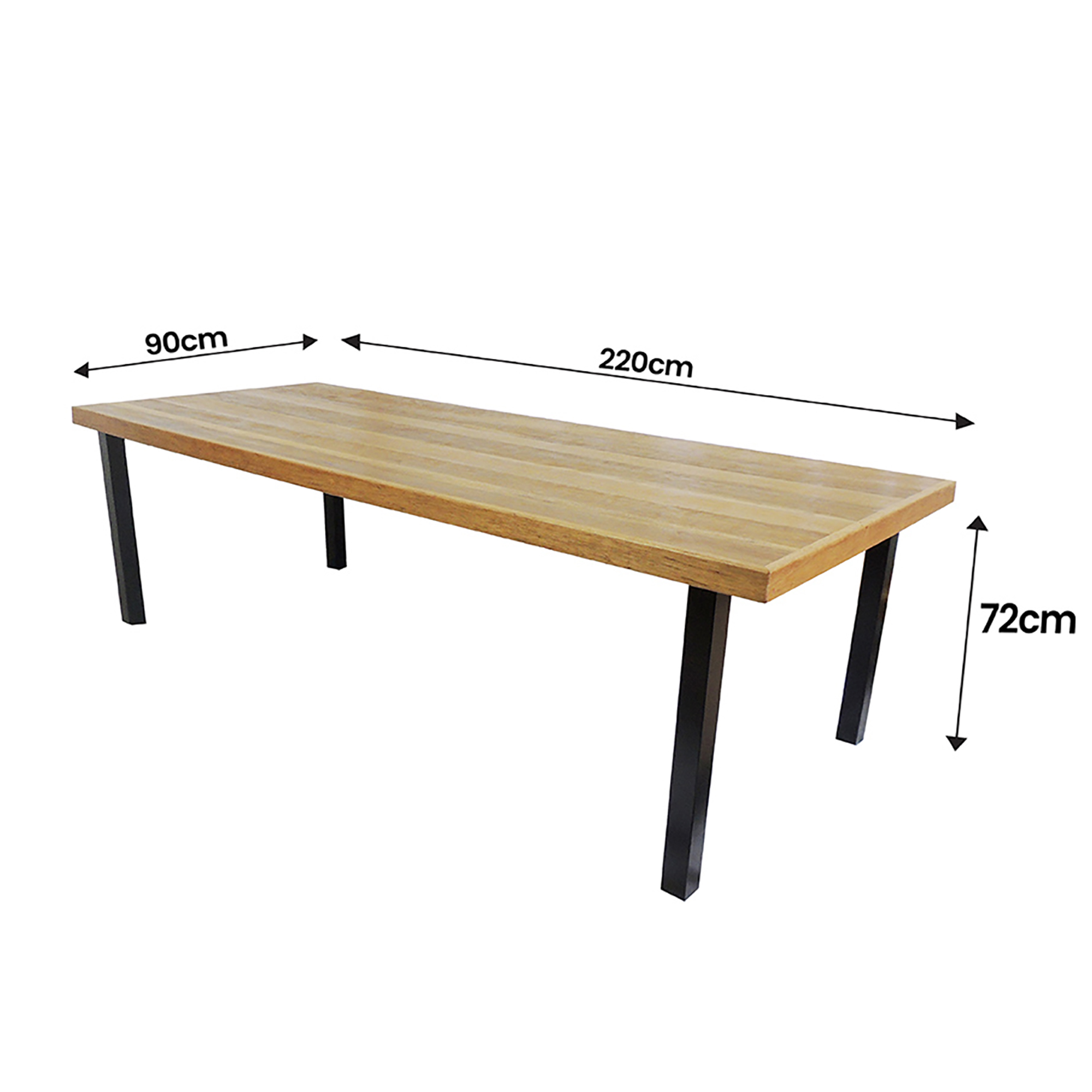 Mesa Industrial Dallas Madeira Maciça 2,20m Ferragem Preta