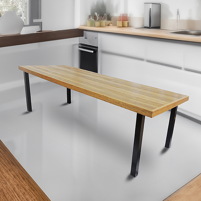 Mesa Industrial Dallas Madeira Maciça 2,50m Ferragem Preta