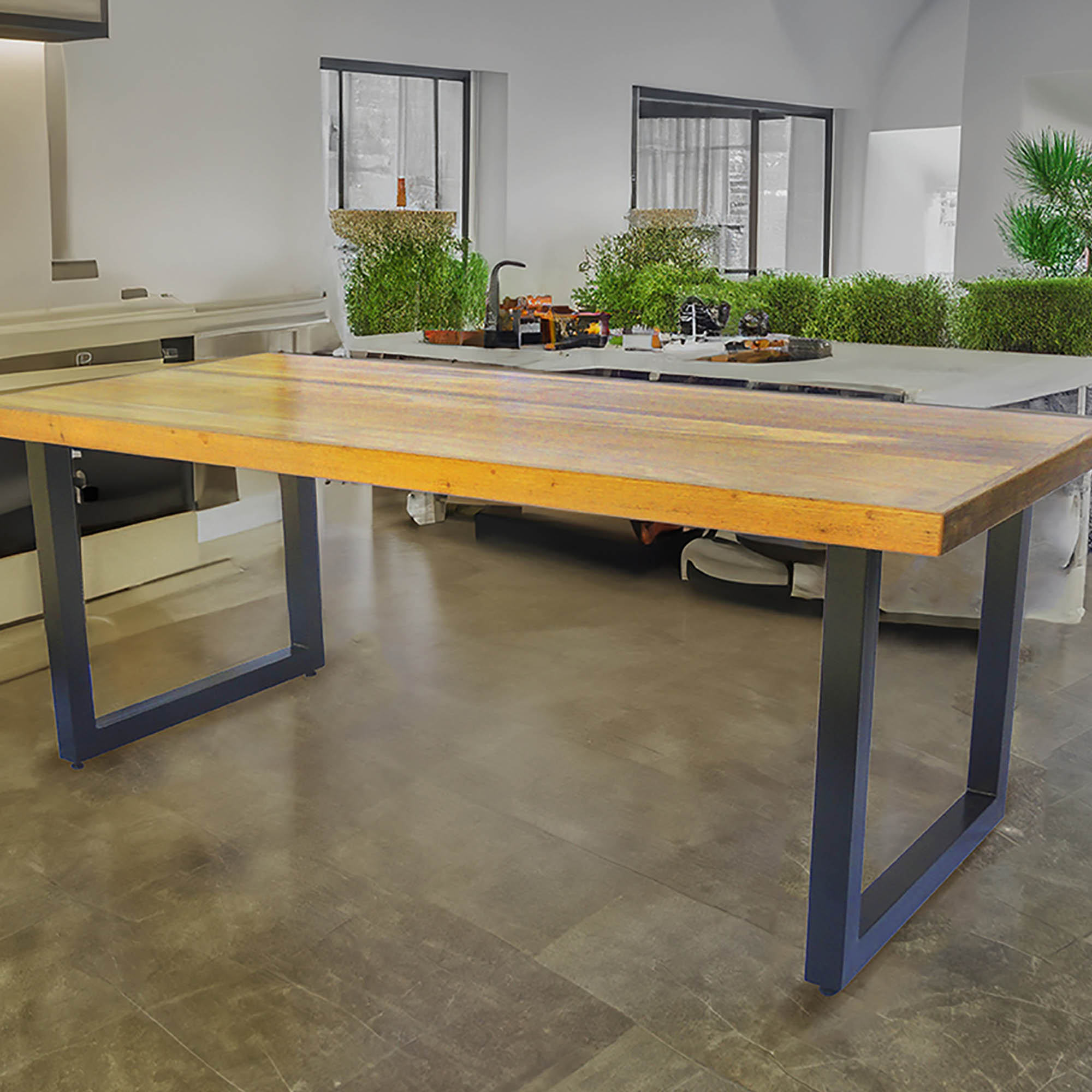 Mesa Industrial Detroit Madeira Maciça 1,50m Ferragem Preta