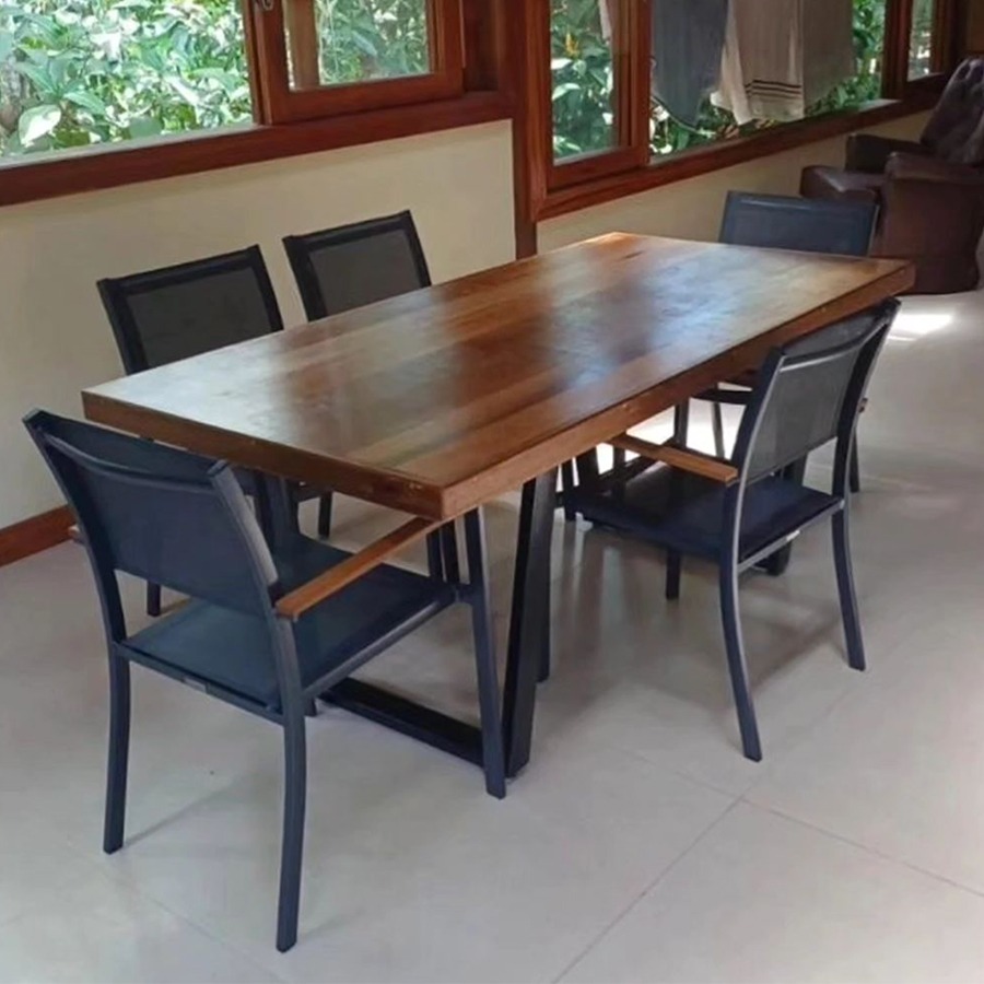 Mesa Industrial Diamond Madeira Maciça 1,80m Ferragem Preta