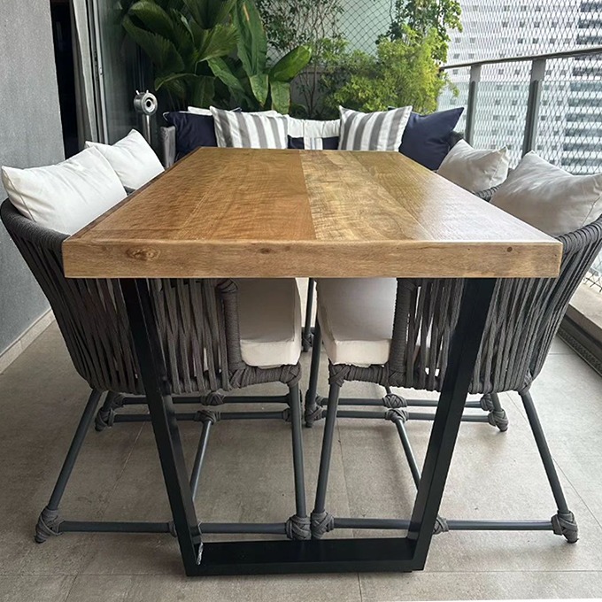 Mesa Industrial Diamond Madeira Maciça 1,80m Ferragem Preta