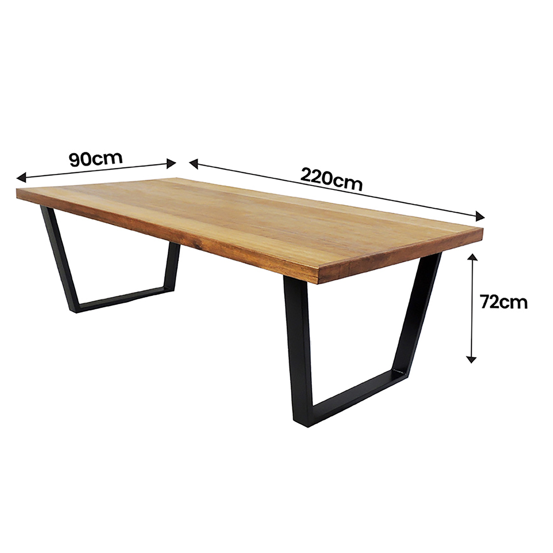 Mesa Industrial Diamond Madeira Maciça 2,20m Ferragem Preta