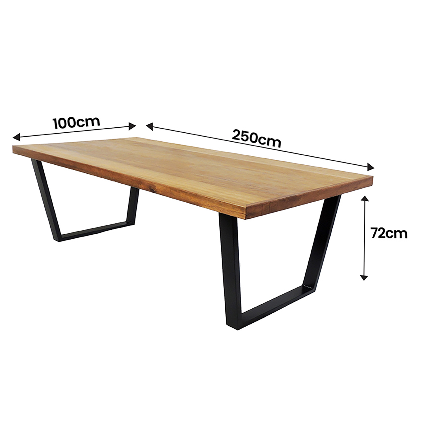 Mesa Industrial Diamond Madeira Maciça 2,50m Ferragem Preta