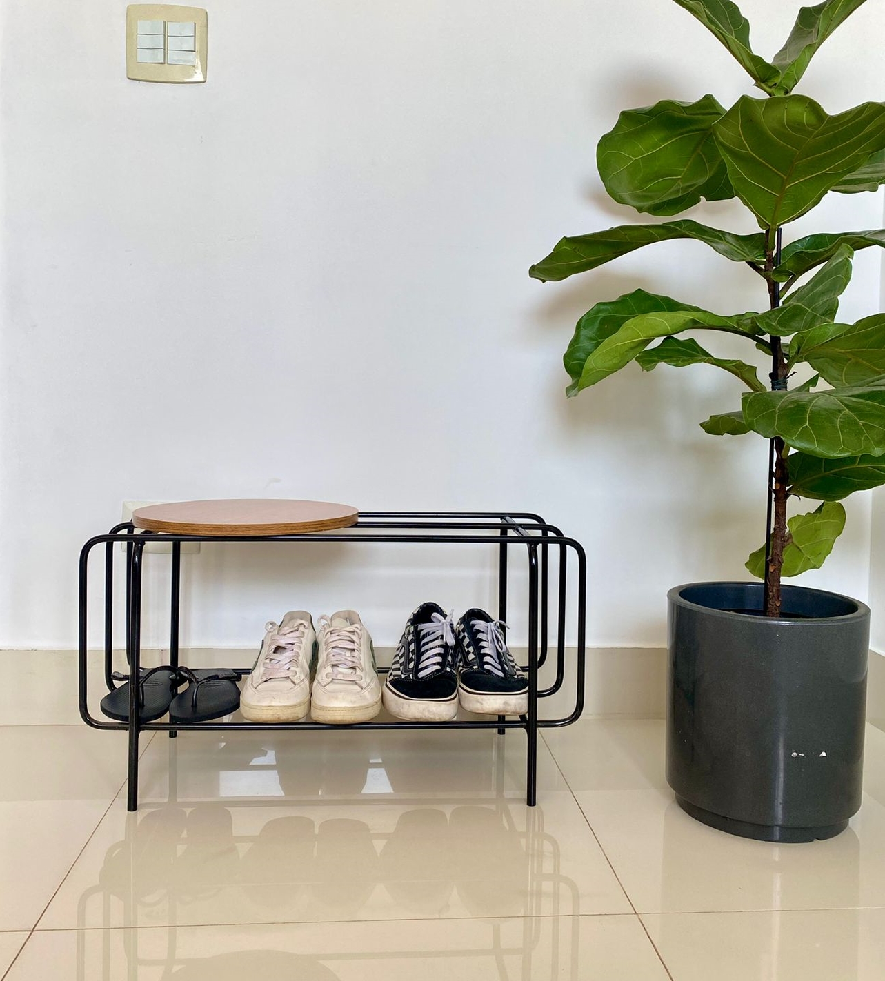 Banco Sapateira de ferro preto 70cm Goya organizador estilo industrial