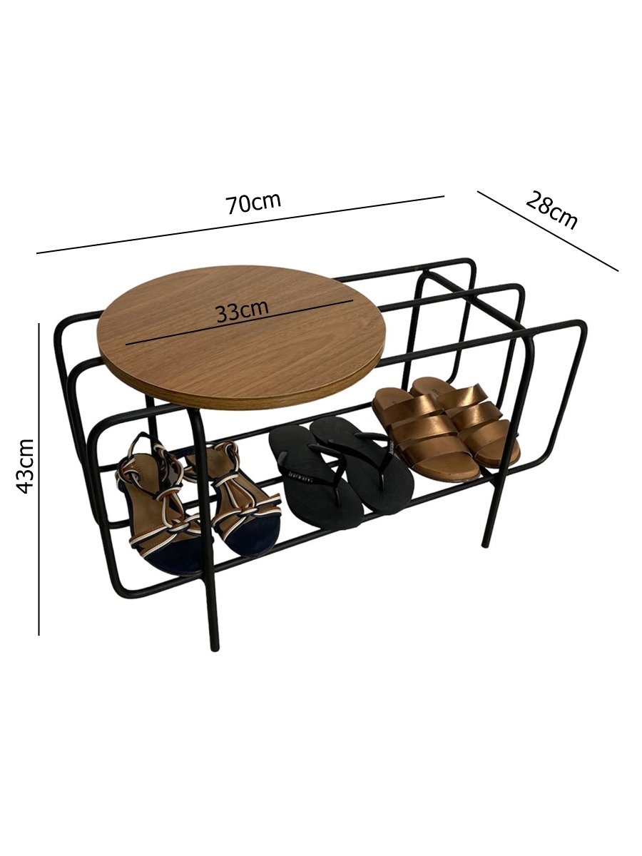 Banco Sapateira de ferro preto 70cm Goya organizador estilo industrial