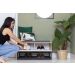 Banco sapateira com porta estilo industrial Comfy Carvalho com branco 84cm