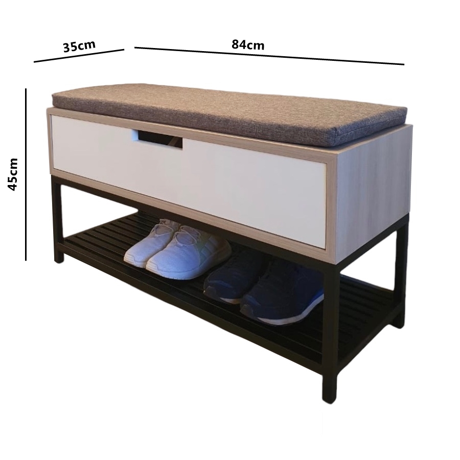 Banco sapateira com porta estilo industrial Comfy Carvalho com branco 84cm