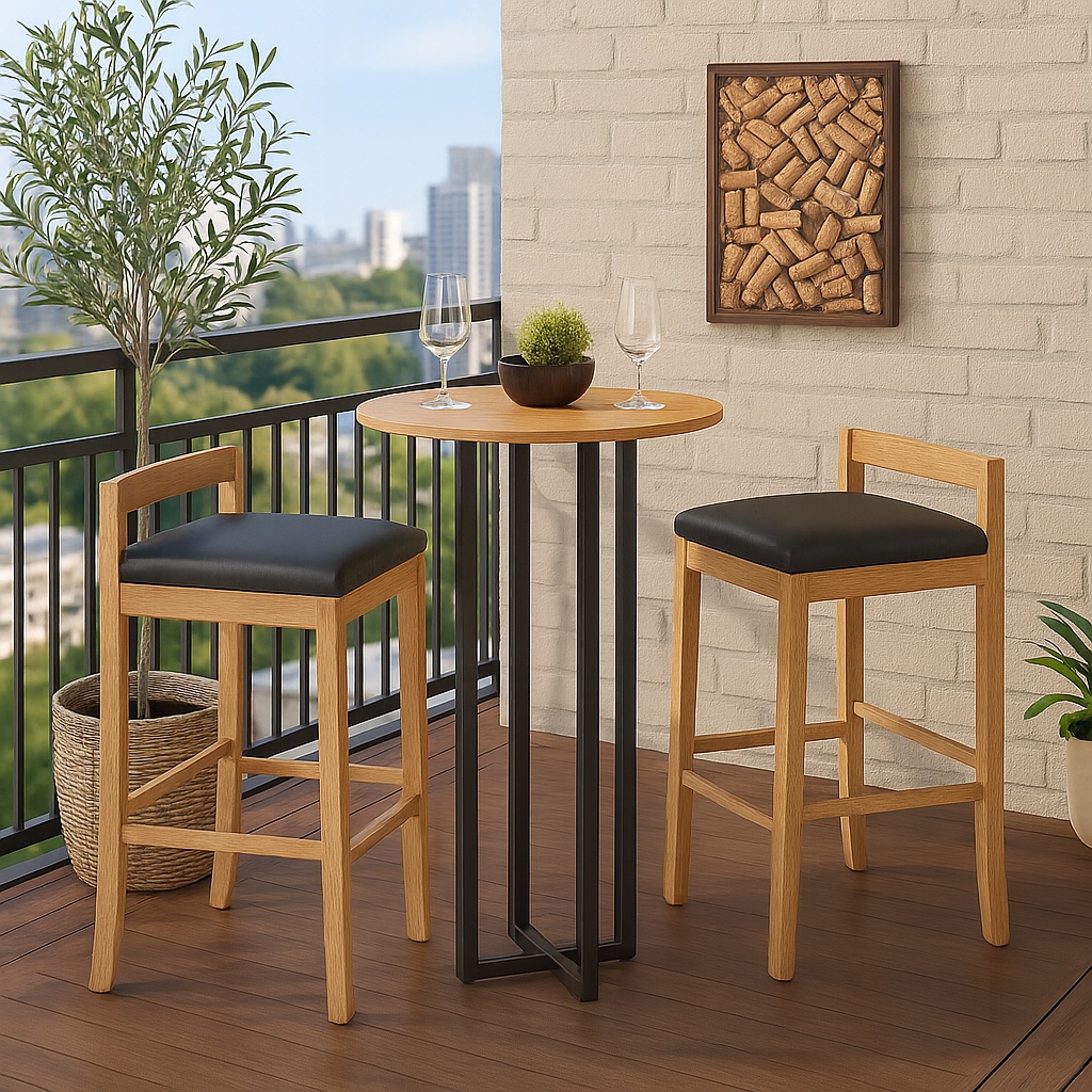 Mesa Bistrô alta redonda gourmet Miró 60cm freijó moderna estilo industrial