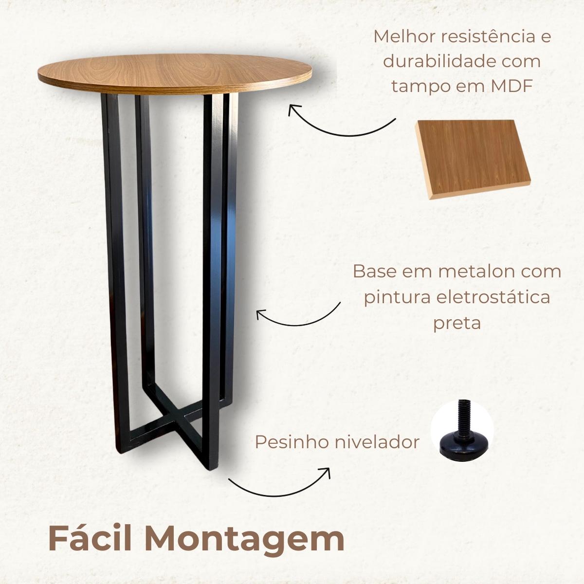 Mesa Bistrô alta redonda gourmet Miró 60cm freijó moderna estilo industrial