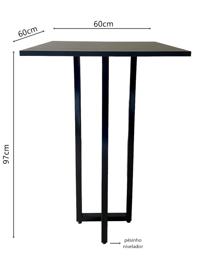 Mesa Bistrô estilo industrial quadrada preta Aura 60x60cm moderna 