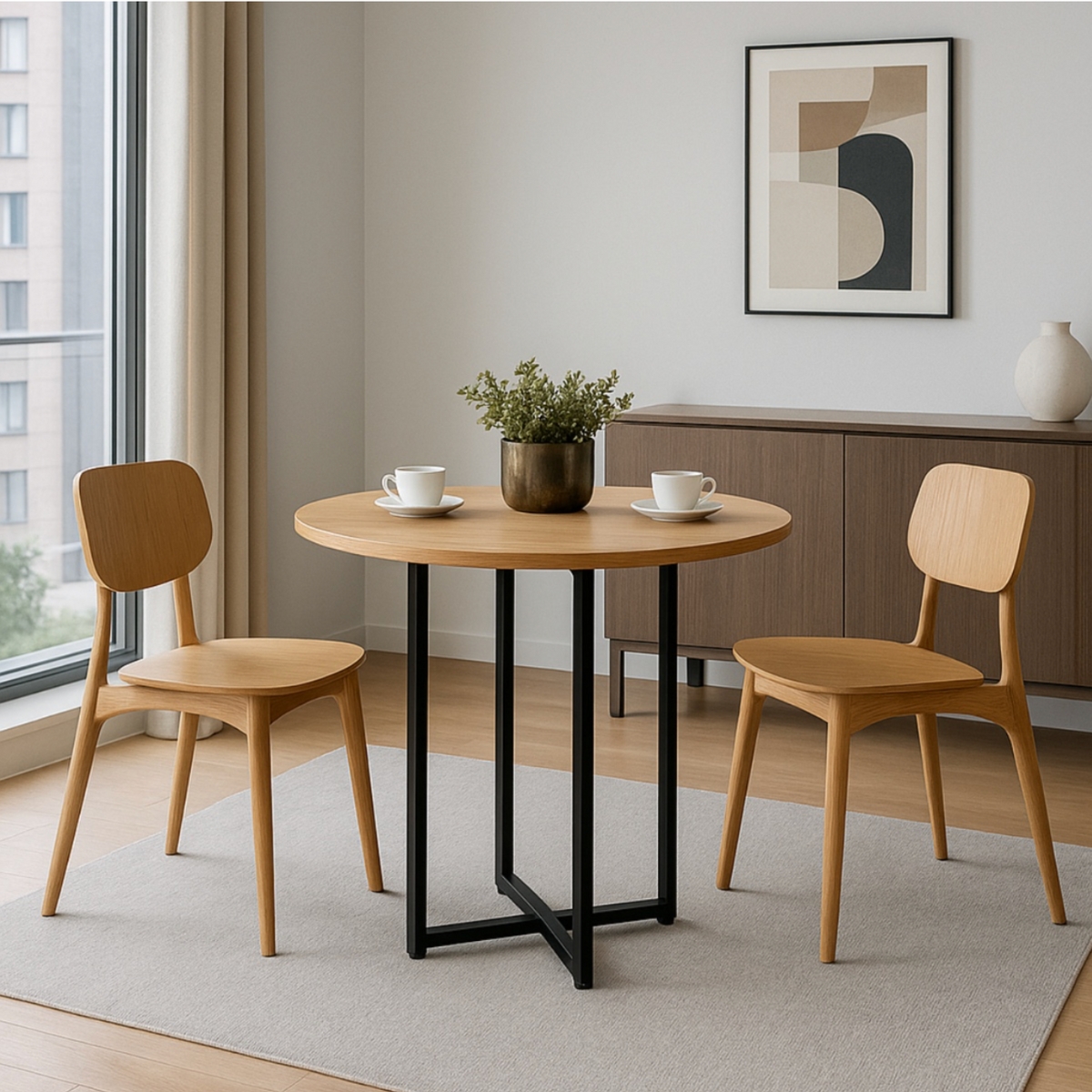 Mesa de Jantar Miró Redonda 90cm Freijó Estilo Industrial para 4 Lugares