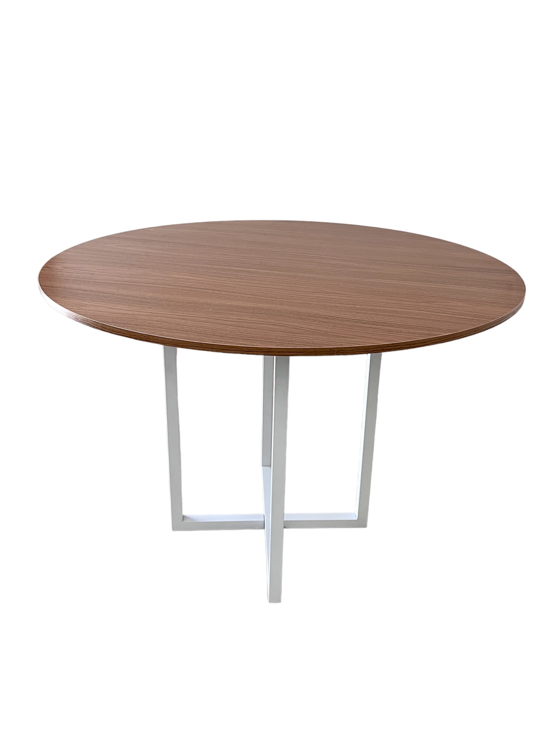 Mesa de jantar redonda Miró 110cm estilo industrial Freijó com Branco 4 lugares