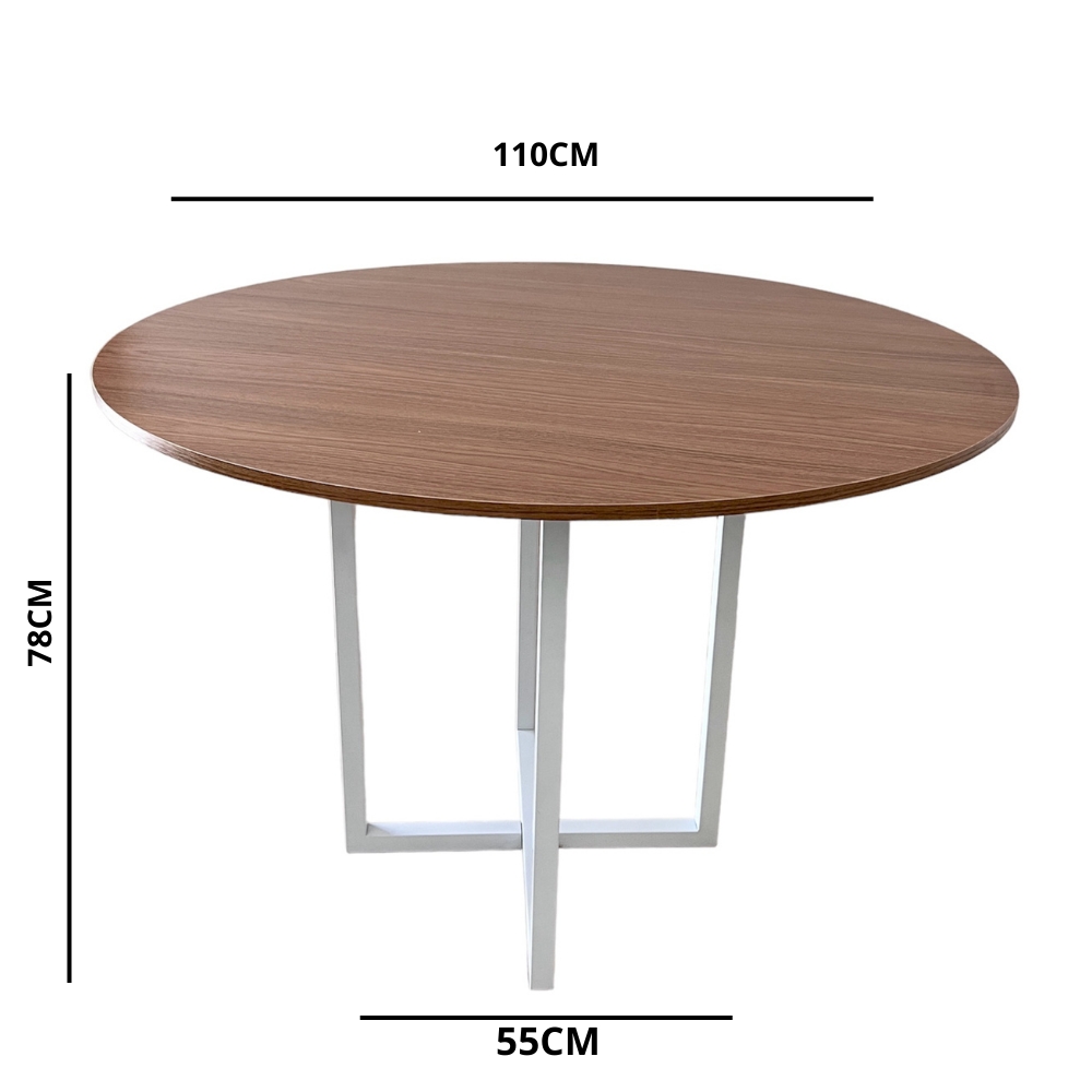 Mesa de jantar redonda Miró 110cm estilo industrial Freijó com Branco 4 lugares