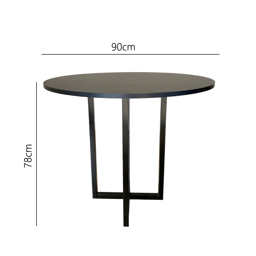 Mesa de jantar redonda Miró Preta 90cm para 4 lugares estilo industrial 