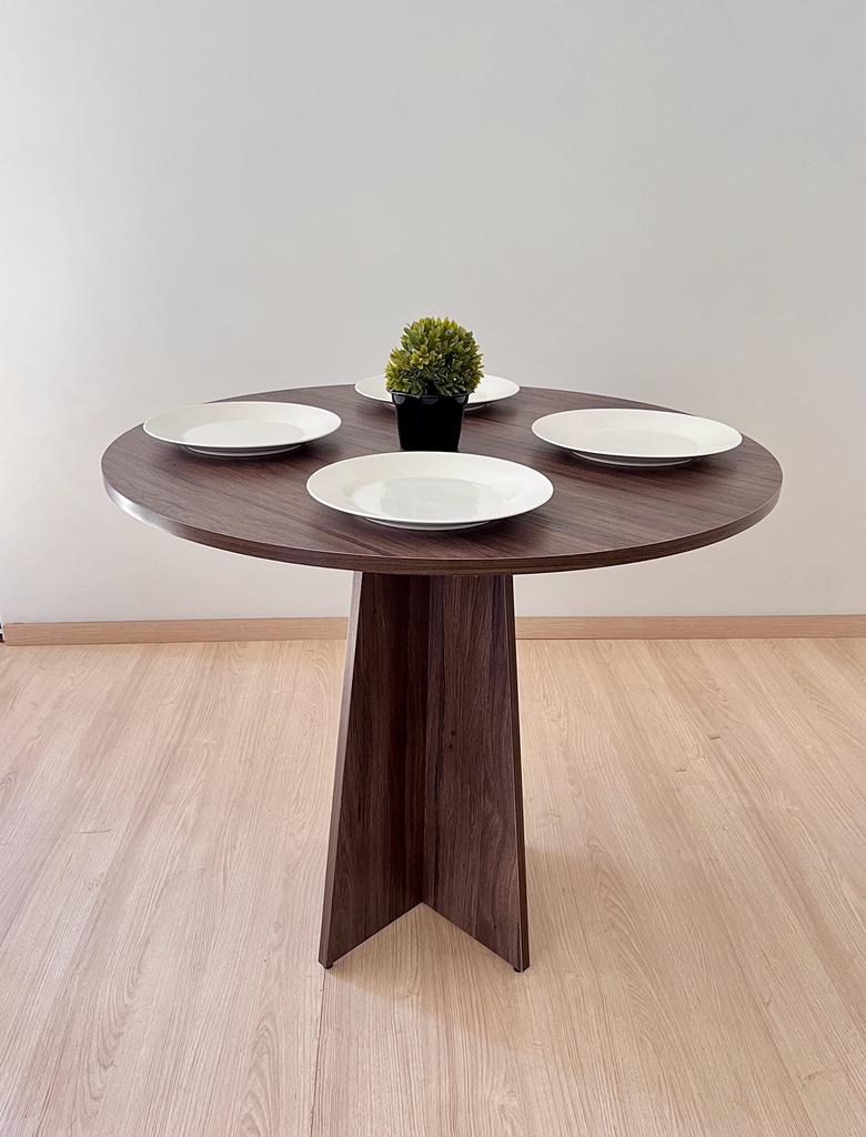 Mesa de jantar redonda Sanka 90cm Madeira Marrom 4 lugares mdf