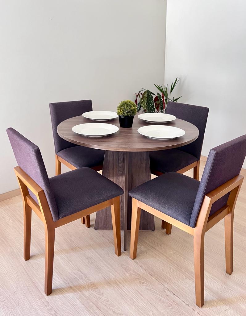 Mesa de jantar redonda Sanka 90cm Madeira Marrom 4 lugares mdf